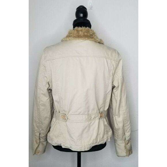 Jacob Connexion Tan Jacket Fur Trim Pockets Size M - Picture 3 of 8